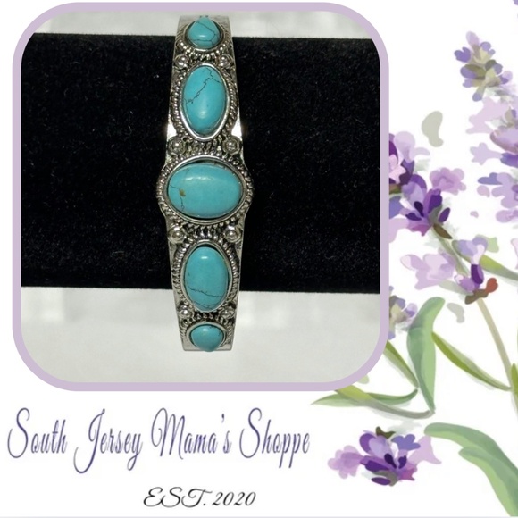 Vintage Silver Tone American Native Design Howlite Turquoise Stone Cuff Bracelet - Picture 1 of 14